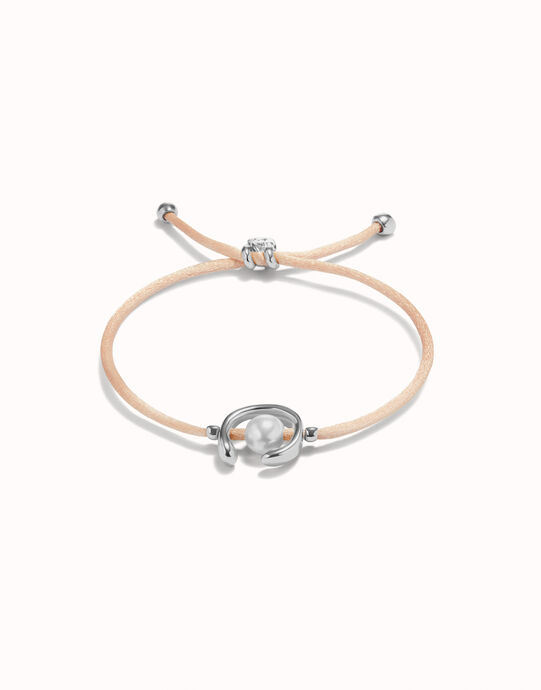 Salmon cord bracelet with a pearl